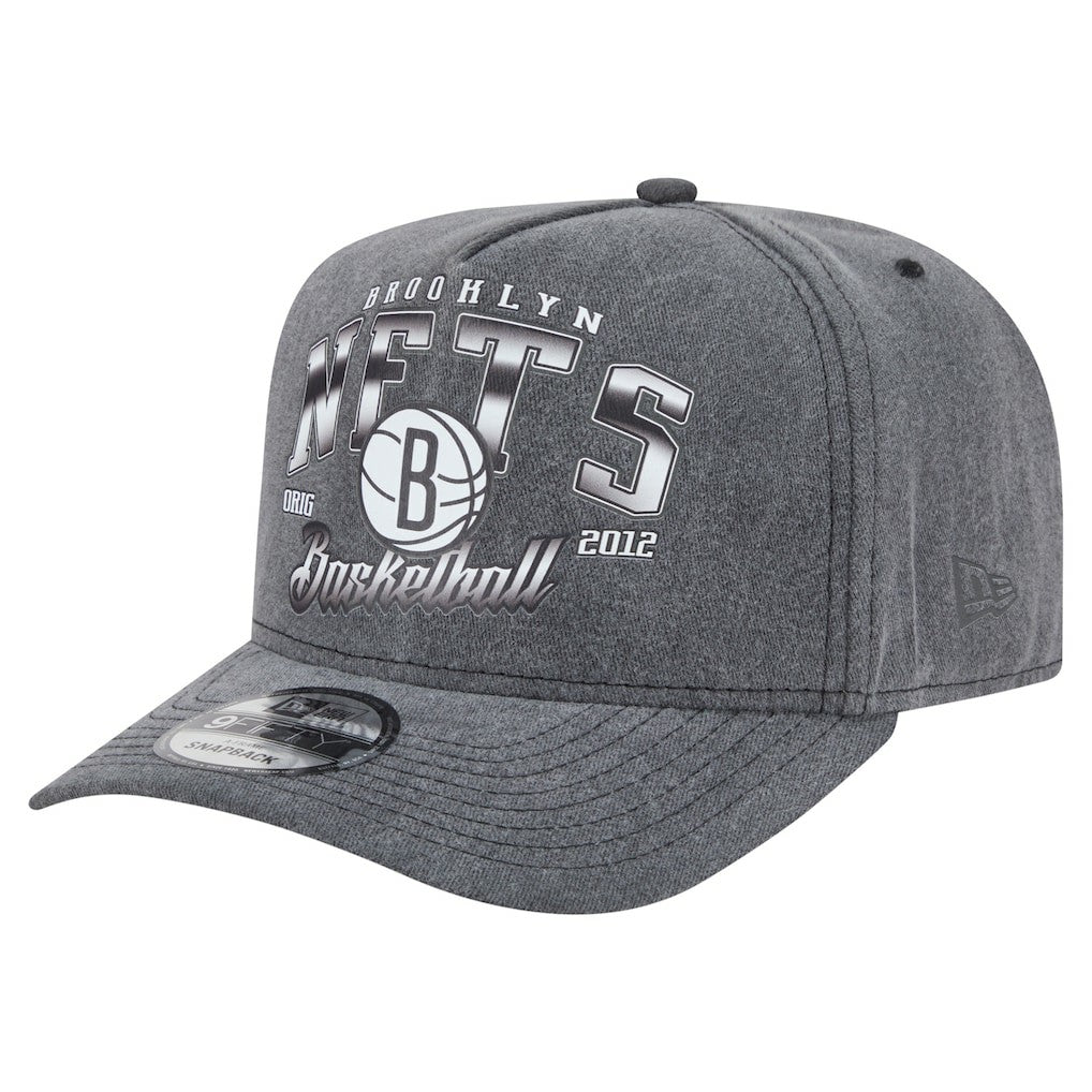 Brooklyn Nets Throwback Washed Pre-Curved 9FIFTY Snapback Hat Charcoal