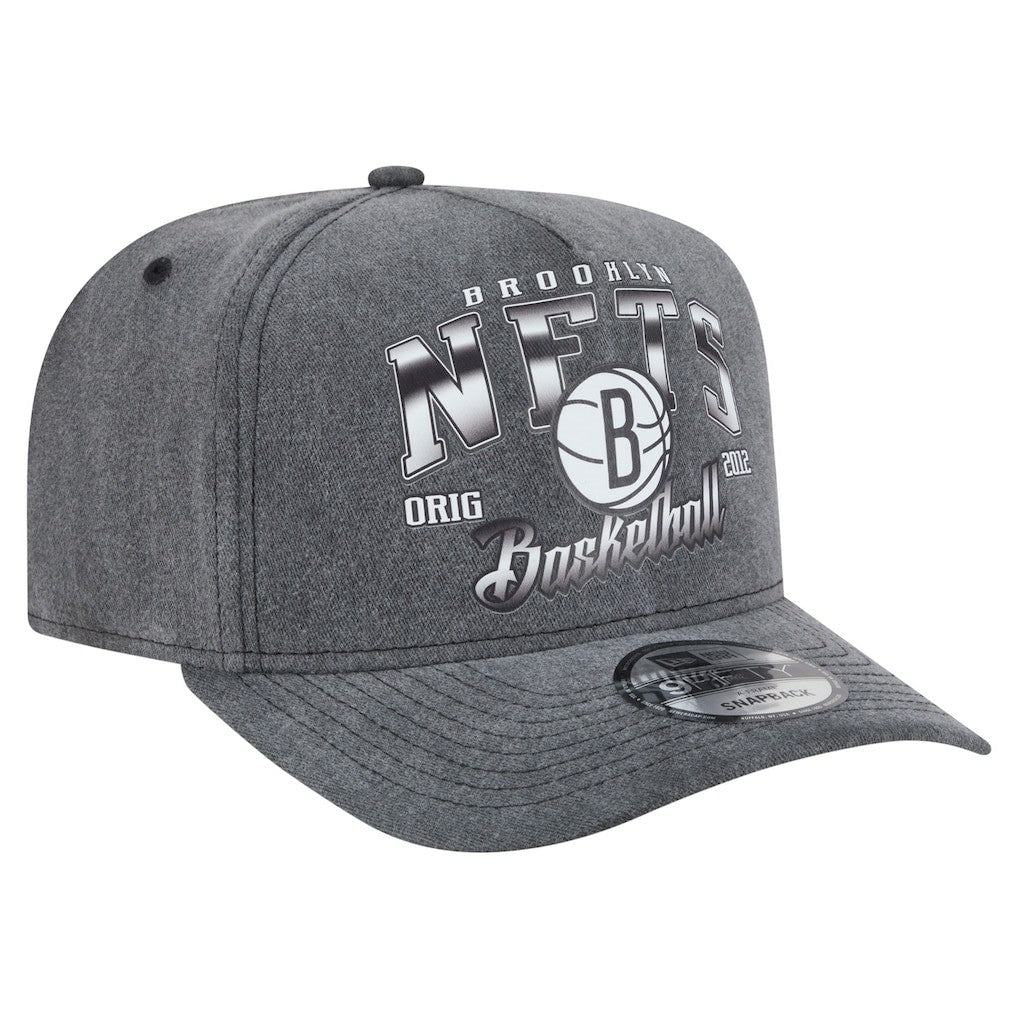 Brooklyn Nets Throwback Washed Pre-Curved 9FIFTY Snapback Hat Charcoal
