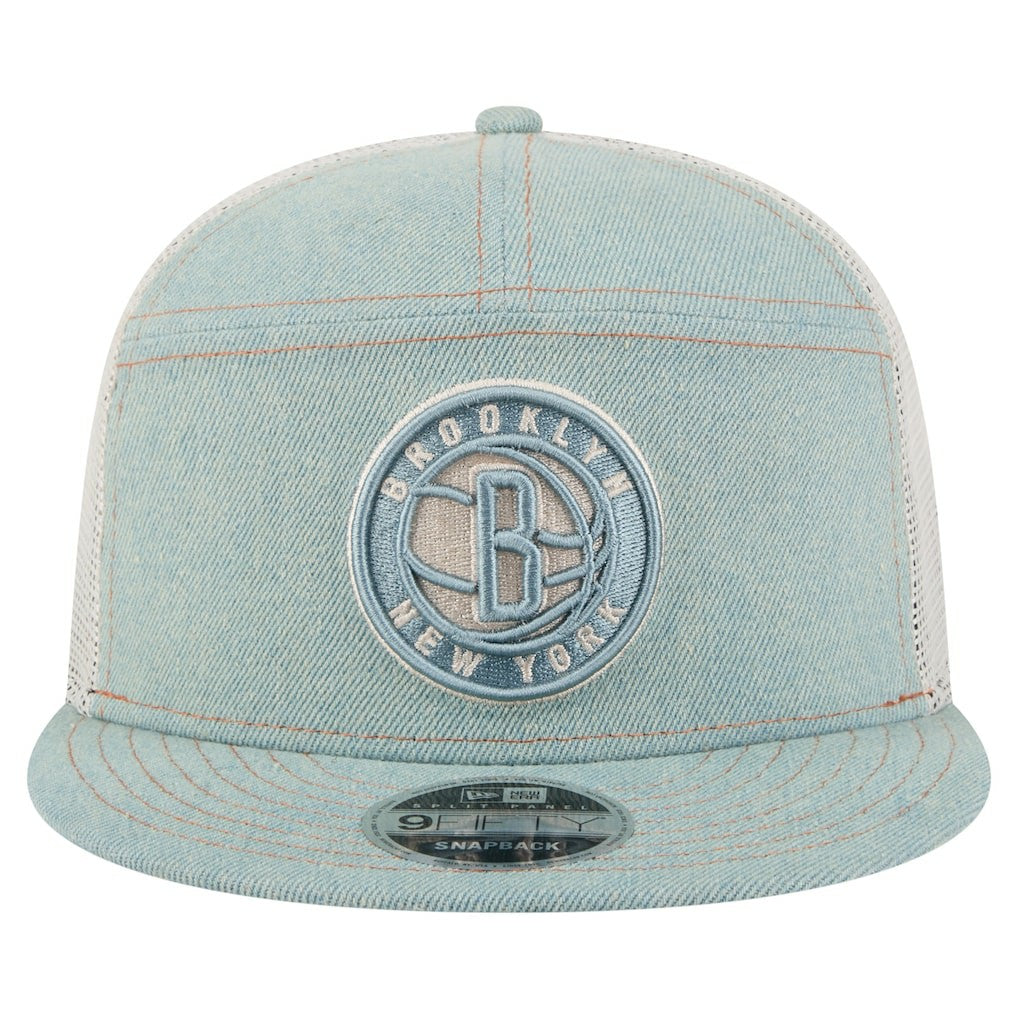 Brooklyn Nets Adventure Denim Split Panel 9FIFTY Snapback Trucker Hat