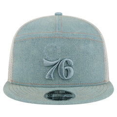 Philadelphia 76ers Adventure Denim Split Panel 9FIFTY Snapback Trucker Hat