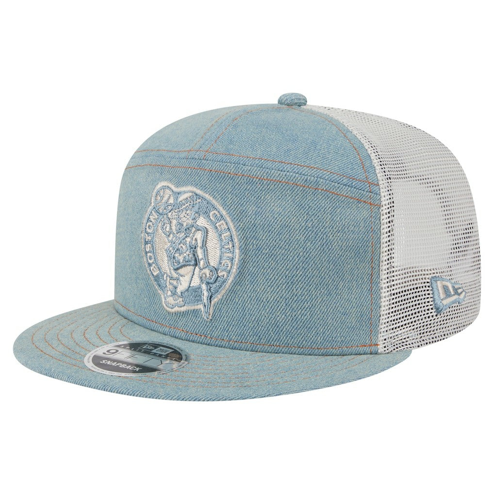 Boston Celtics Adventure Denim Split Panel 9FIFTY Snapback Trucker Hat