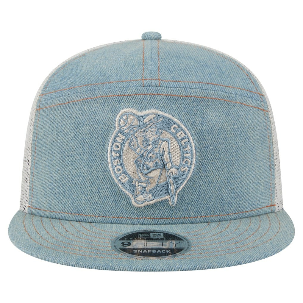 Boston Celtics Adventure Denim Split Panel 9FIFTY Snapback Trucker Hat