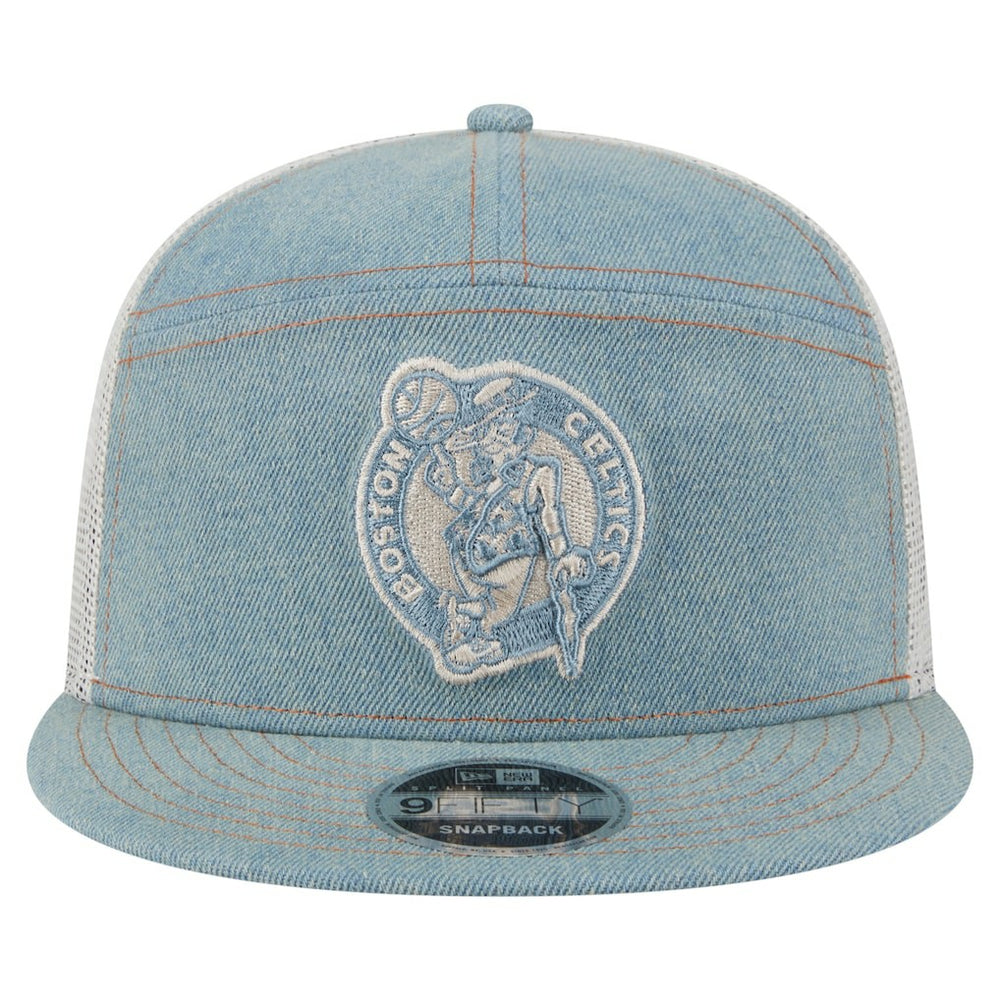 Boston Celtics Adventure Denim Split Panel 9FIFTY Snapback Trucker Hat