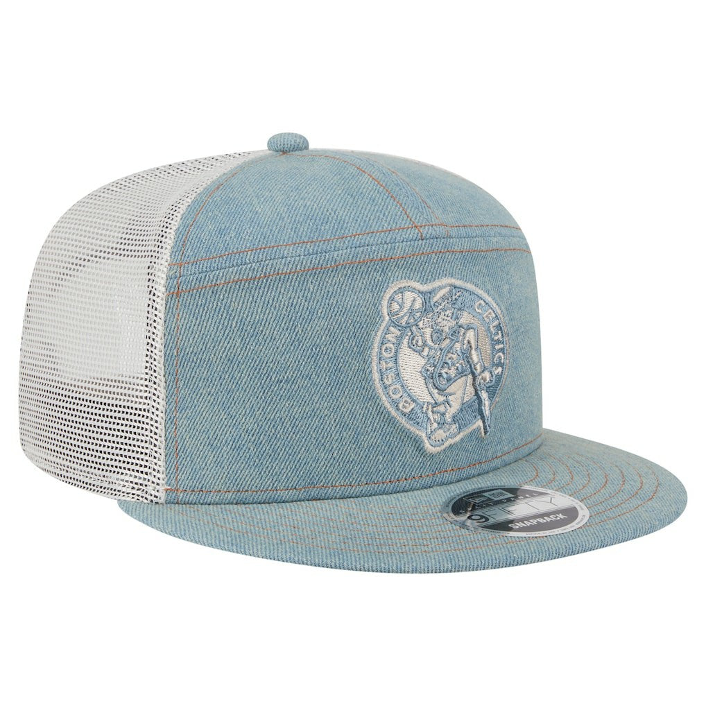 Boston Celtics Adventure Denim Split Panel 9FIFTY Snapback Trucker Hat
