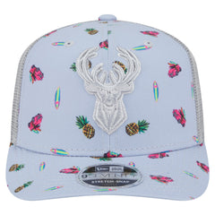 Milwaukee Bucks Adventure Aloha Pattern 9SEVENTY Stretch-Snap Hat Light Blue/Gray