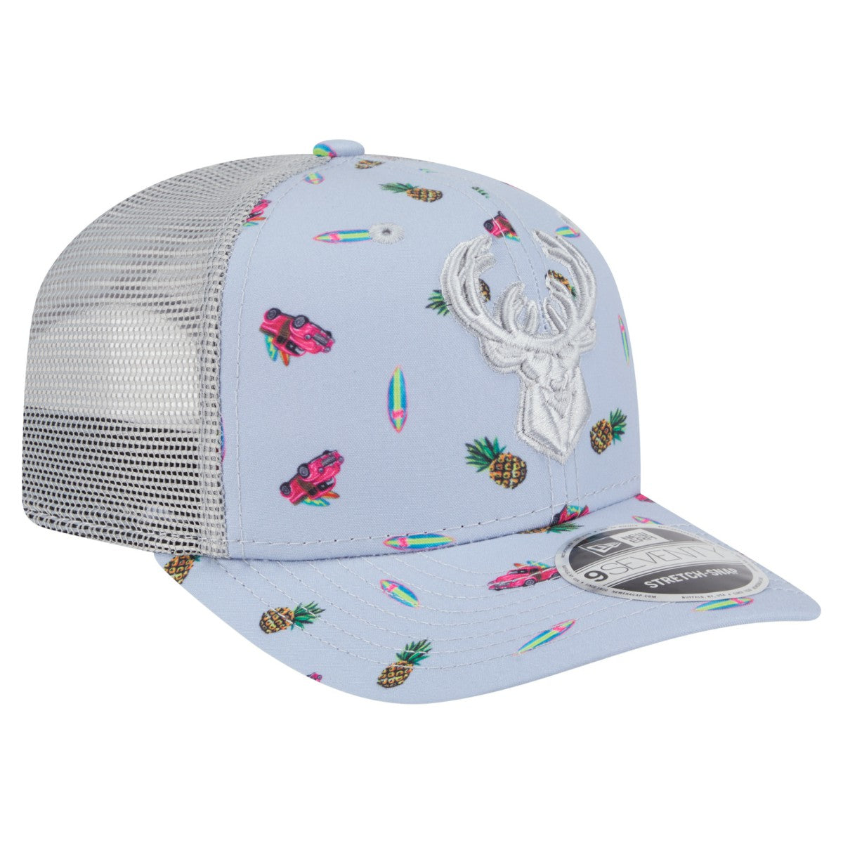 Milwaukee Bucks Adventure Aloha Pattern 9SEVENTY Stretch-Snap Hat Light Blue/Gray