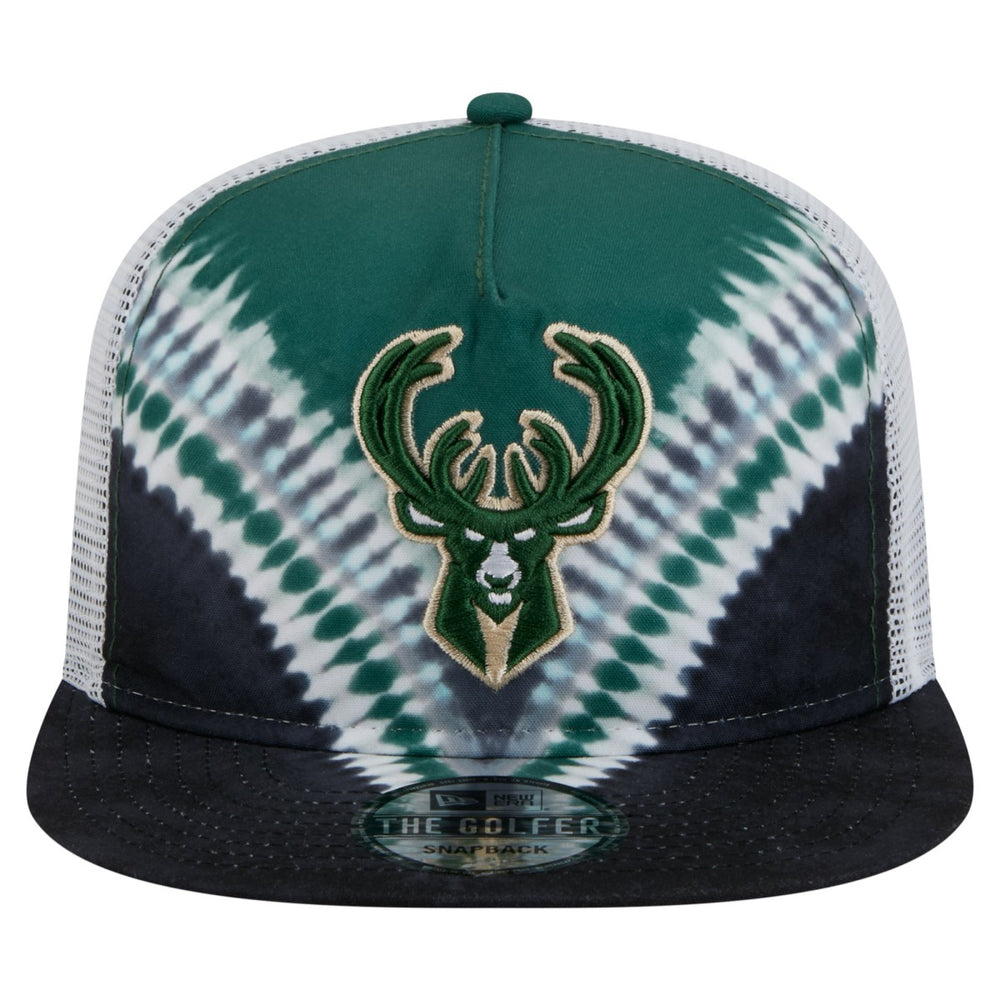 Milwaukee Bucks Throwback Dye Golfer Snapback Hat Black/Hunter Green
