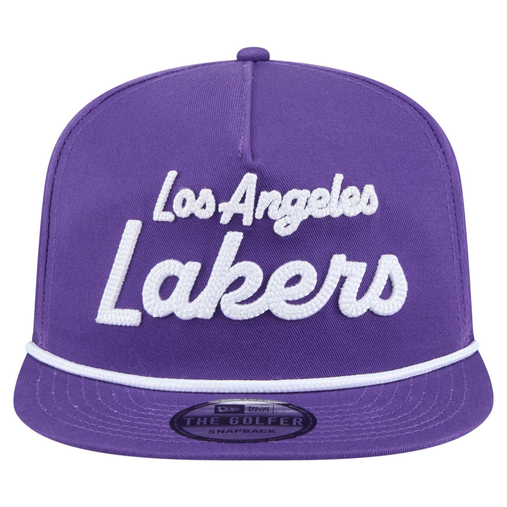 Los Angeles Lakers Team Text Golfer Snapback Hat Purple
