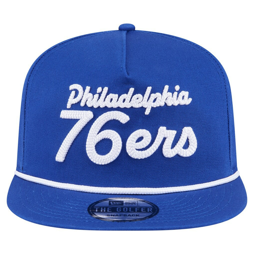Philadelphia 76ers Team Text Golfer Snapback Hat Royal