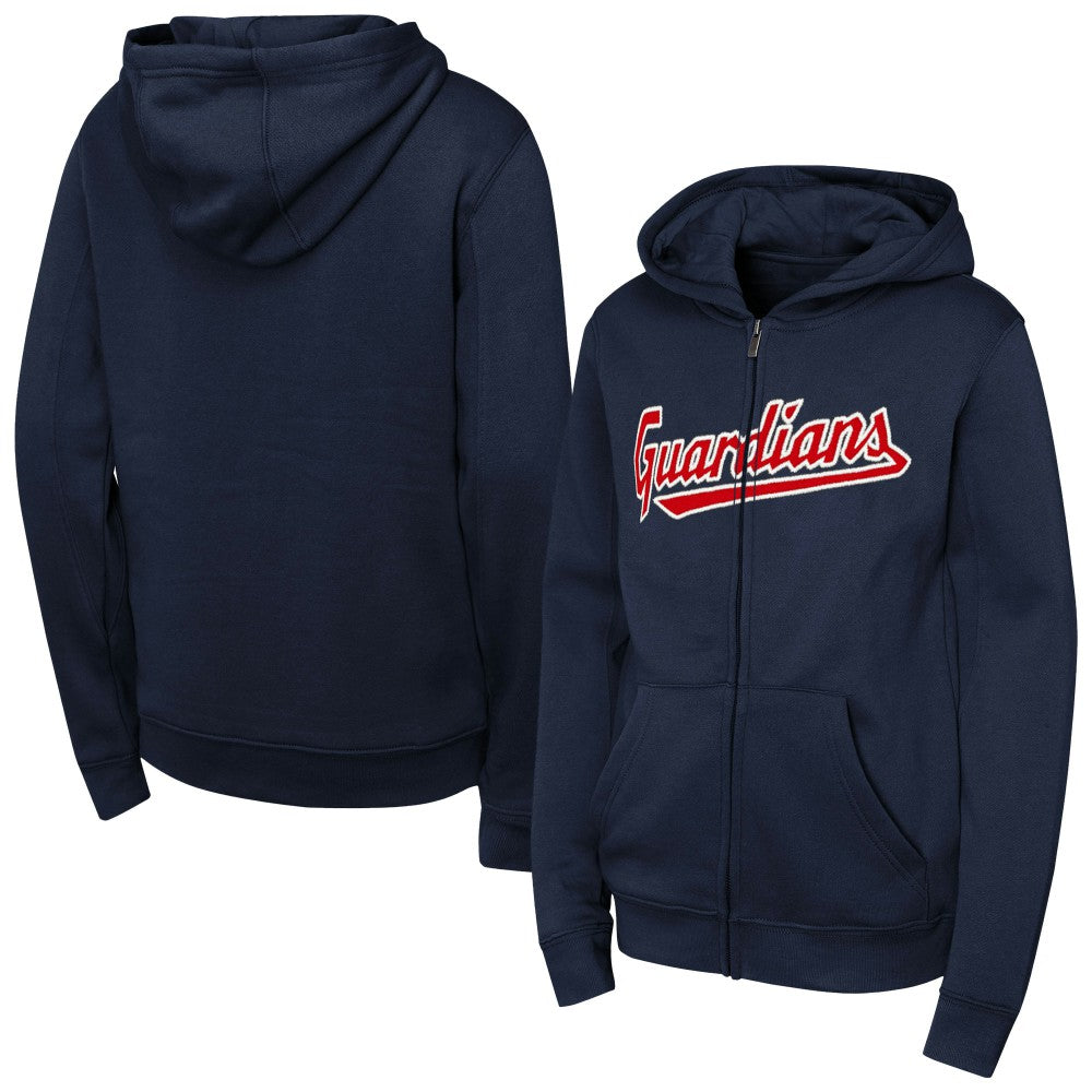 Cleveland Guardians Youth Wordmark Fleece Full-Zip Hoodie - Navy Hoodies
