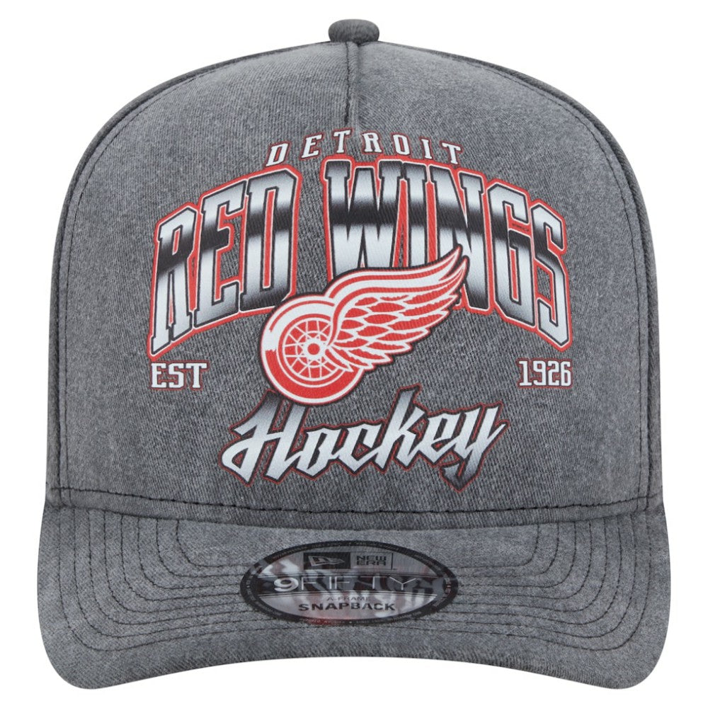 NHL Detroit Red Wings New Era Throwback Washed A-Frame Pre-Curved 9FIFTY Snapback Hat - Charcoal