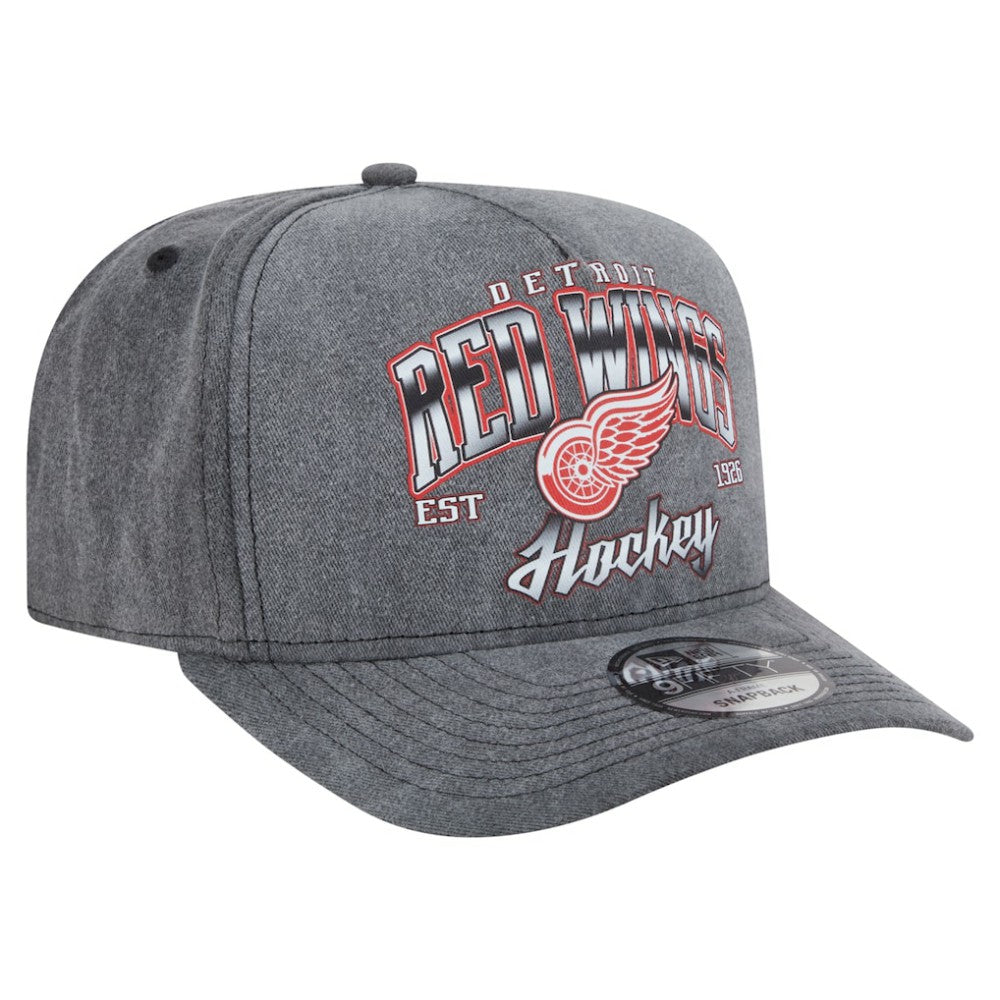 NHL Detroit Red Wings New Era Throwback Washed A-Frame Pre-Curved 9FIFTY Snapback Hat - Charcoal