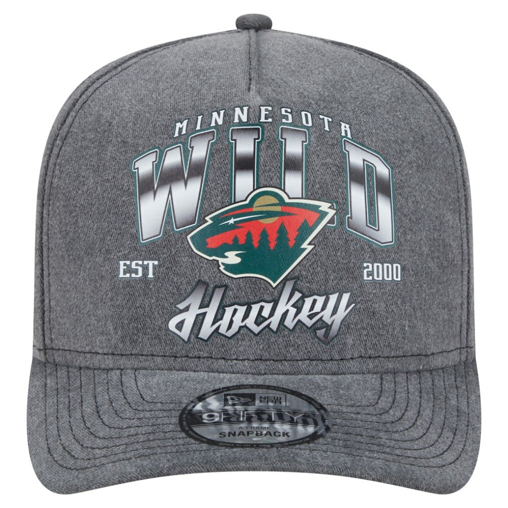 NHL Minnesota Wild New Era Throwback Washed A-Frame Pre-Curved 9FIFTY Snapback Hat - Charcoal