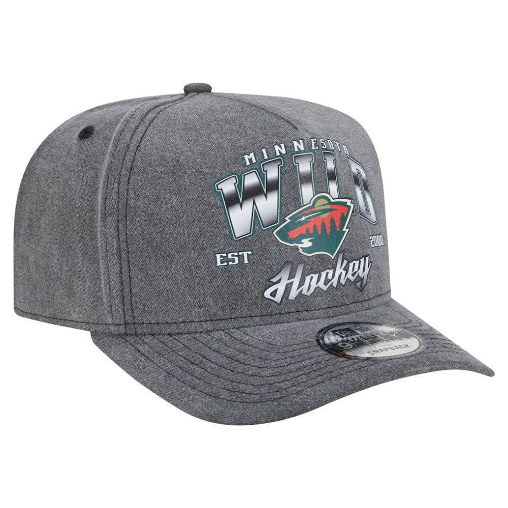 NHL Minnesota Wild New Era Throwback Washed A-Frame Pre-Curved 9FIFTY Snapback Hat - Charcoal