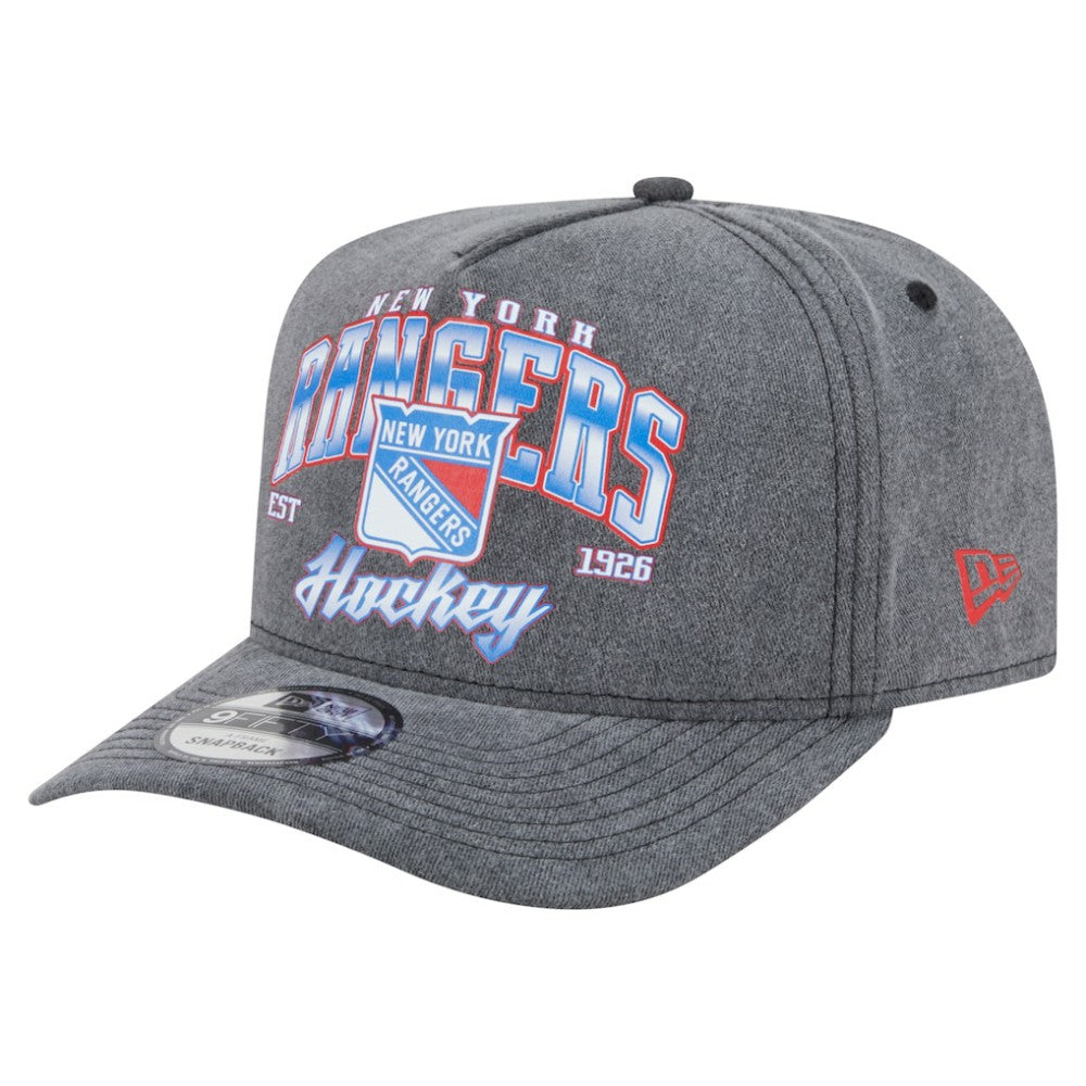 NHL New York Rangers New Era Throwback Washed A-Frame Pre-Curved 9FIFTY Snapback Hat - Charcoal