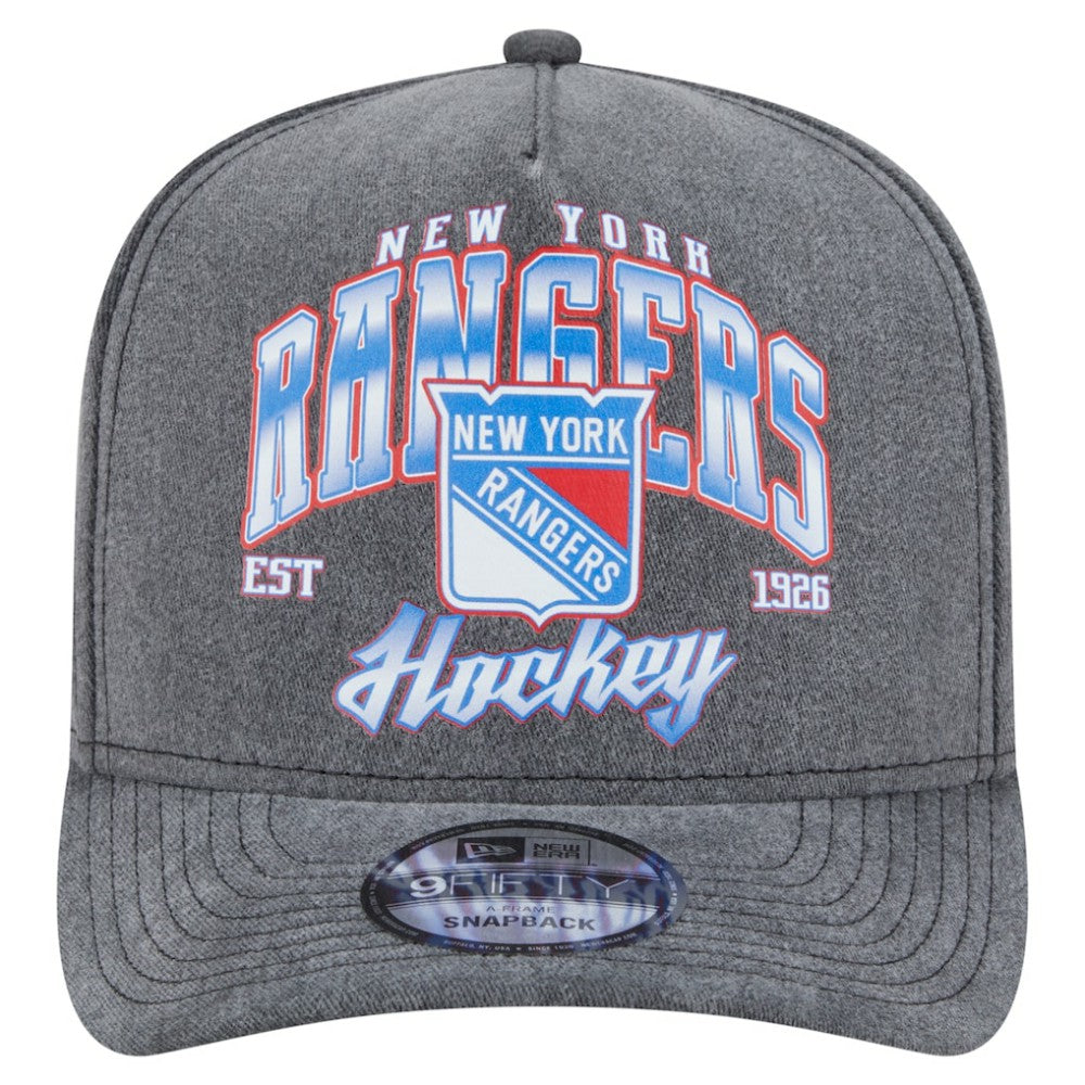 NHL New York Rangers New Era Throwback Washed A-Frame Pre-Curved 9FIFTY Snapback Hat - Charcoal