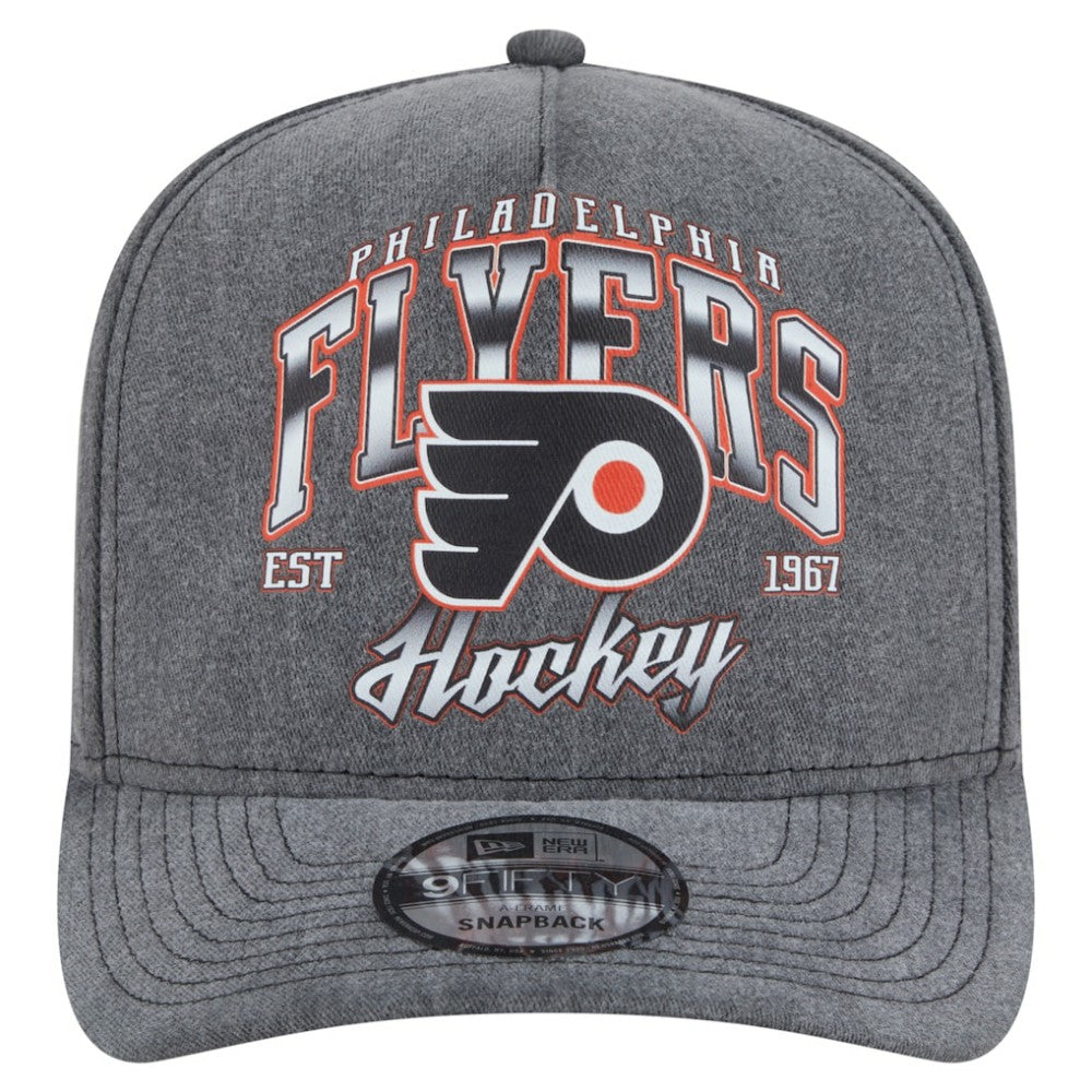 NHL Philadelphia Flyers New Era Throwback Washed A-Frame Pre-Curved 9FIFTY Snapback Hat - Charcoal