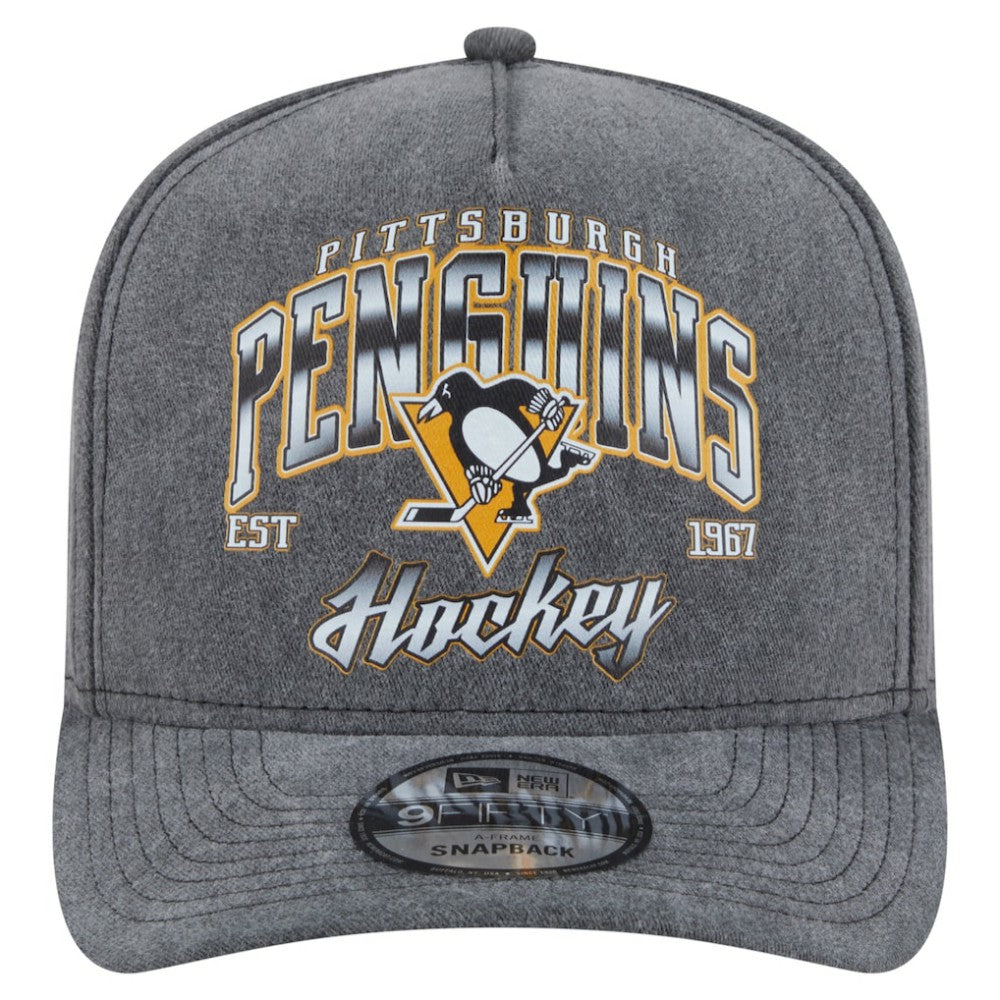 NHL Pittsburgh Penguins New Era Throwback Washed A-Frame Pre-Curved 9FIFTY Snapback Hat - Charcoal