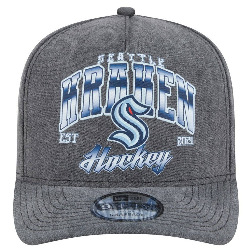 NHL Seattle Kraken New Era Throwback Washed A-Frame Pre-Curved 9FIFTY Snapback Hat - Charcoal