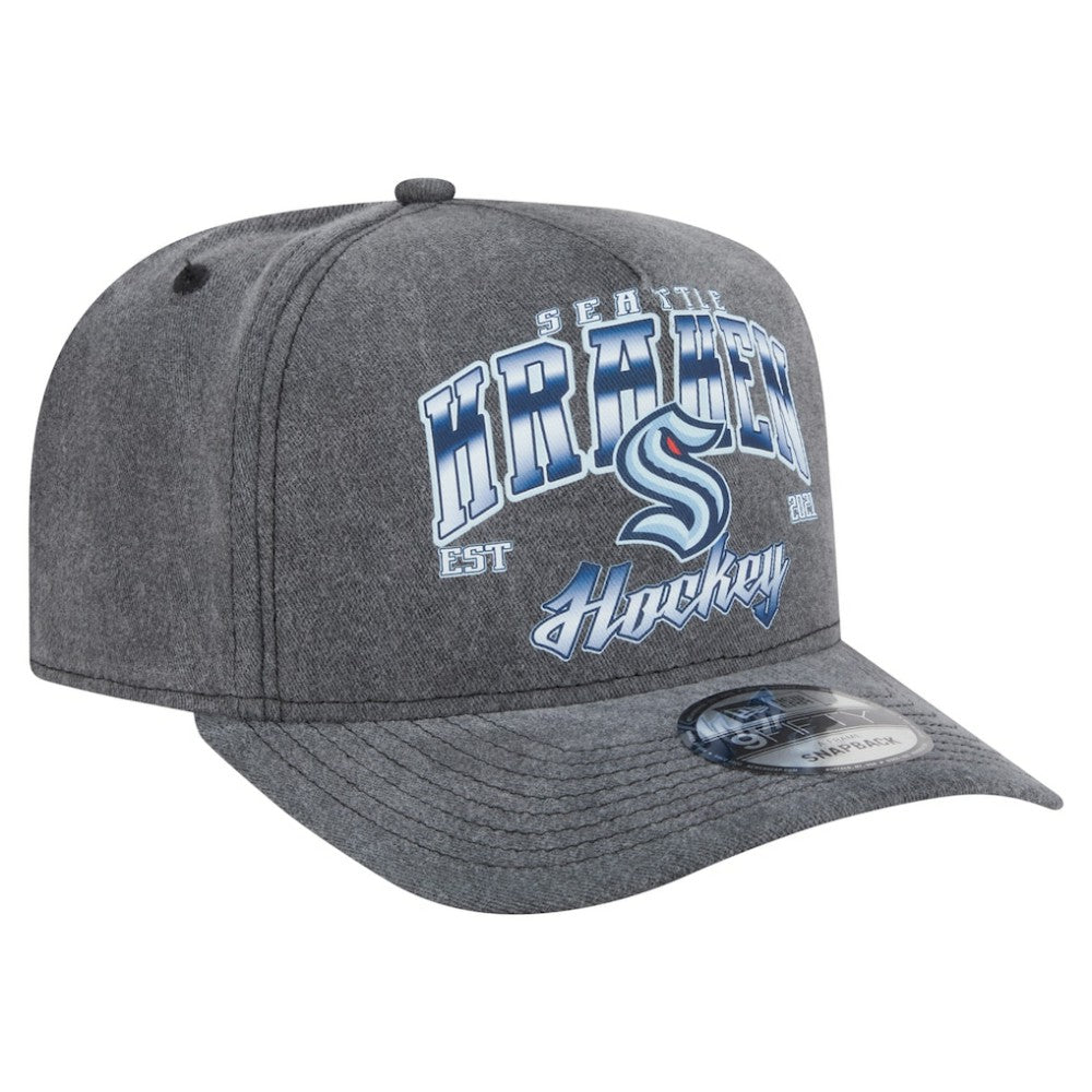 NHL Seattle Kraken New Era Throwback Washed A-Frame Pre-Curved 9FIFTY Snapback Hat - Charcoal