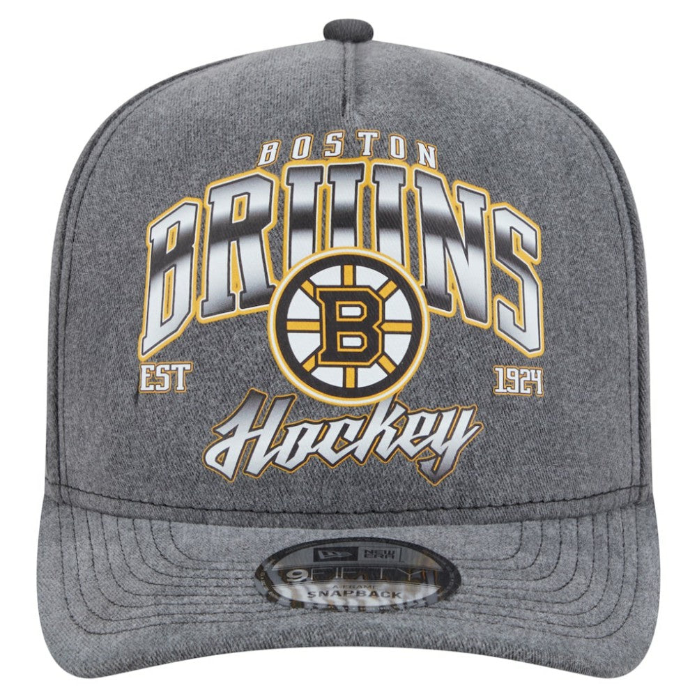 NHL Boston Bruins New Era Throwback Washed A-Frame Pre-Curved 9FIFTY Snapback Hat - Charcoal