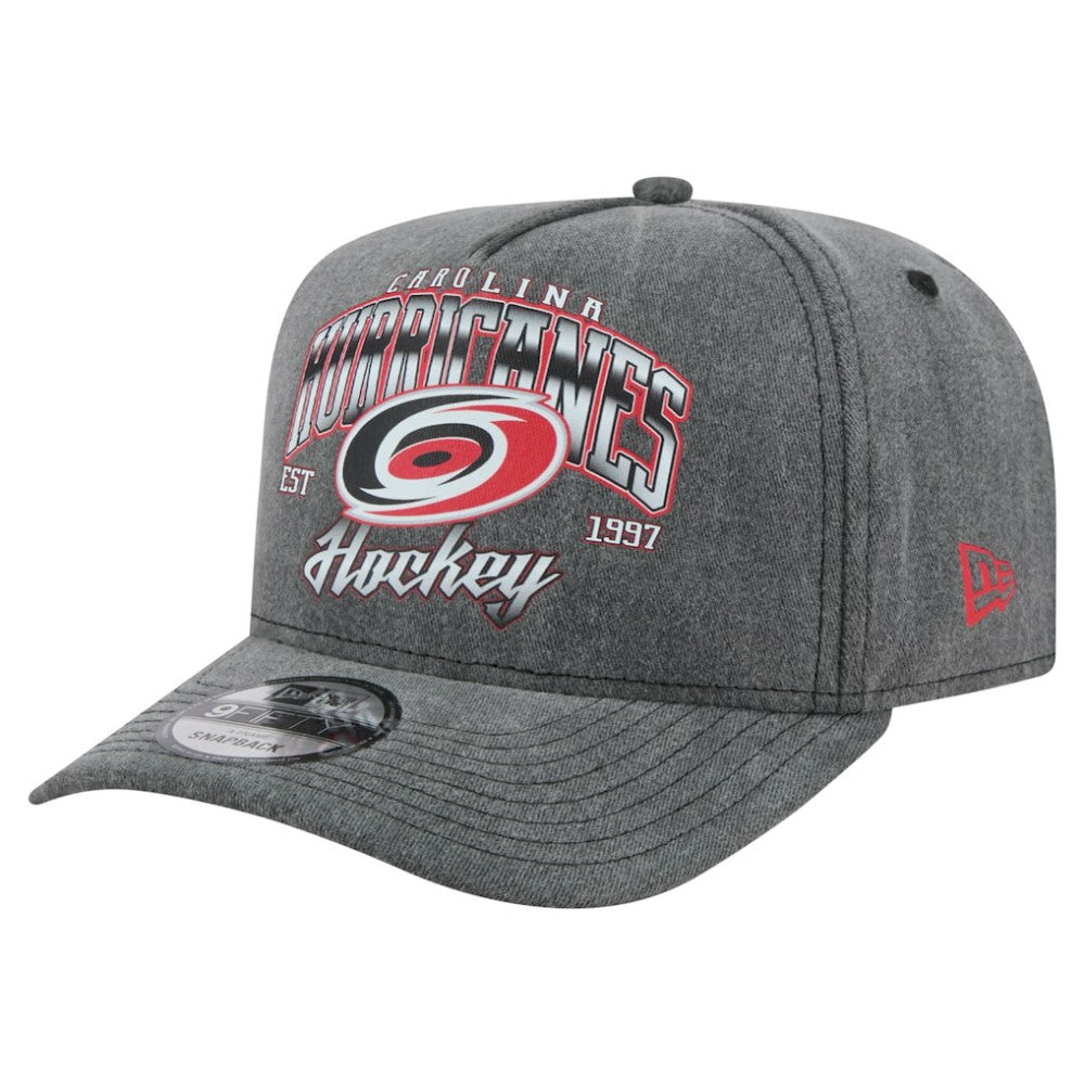NHL Carolina Hurricanes New Era Throwback Washed A-Frame Pre-Curved 9FIFTY Snapback Hat - Charcoal