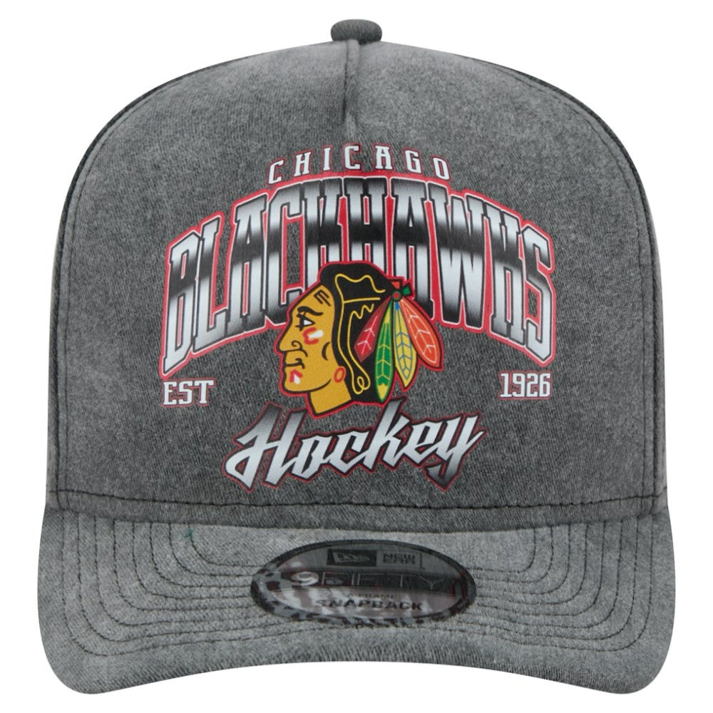 NHL Chicago Blackhawks New Era Throwback Washed A-Frame Pre-Curved 9FIFTY Snapback Hat - Charcoal
