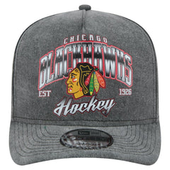 NHL Chicago Blackhawks New Era Throwback Washed A-Frame Pre-Curved 9FIFTY Snapback Hat - Charcoal