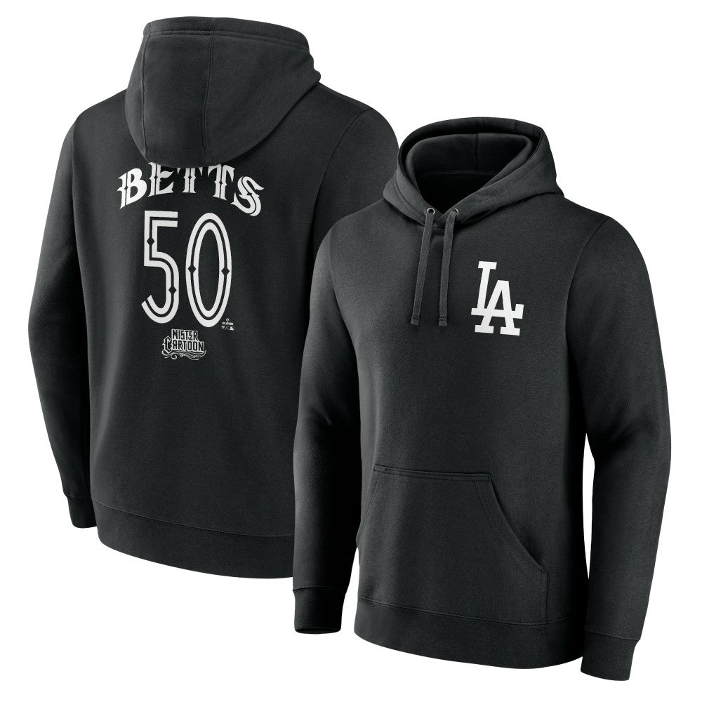 Mookie Betts Los Angeles Dodgers Mister Cartoon Name & Number Pullover Hoodie - Black Hoodies
