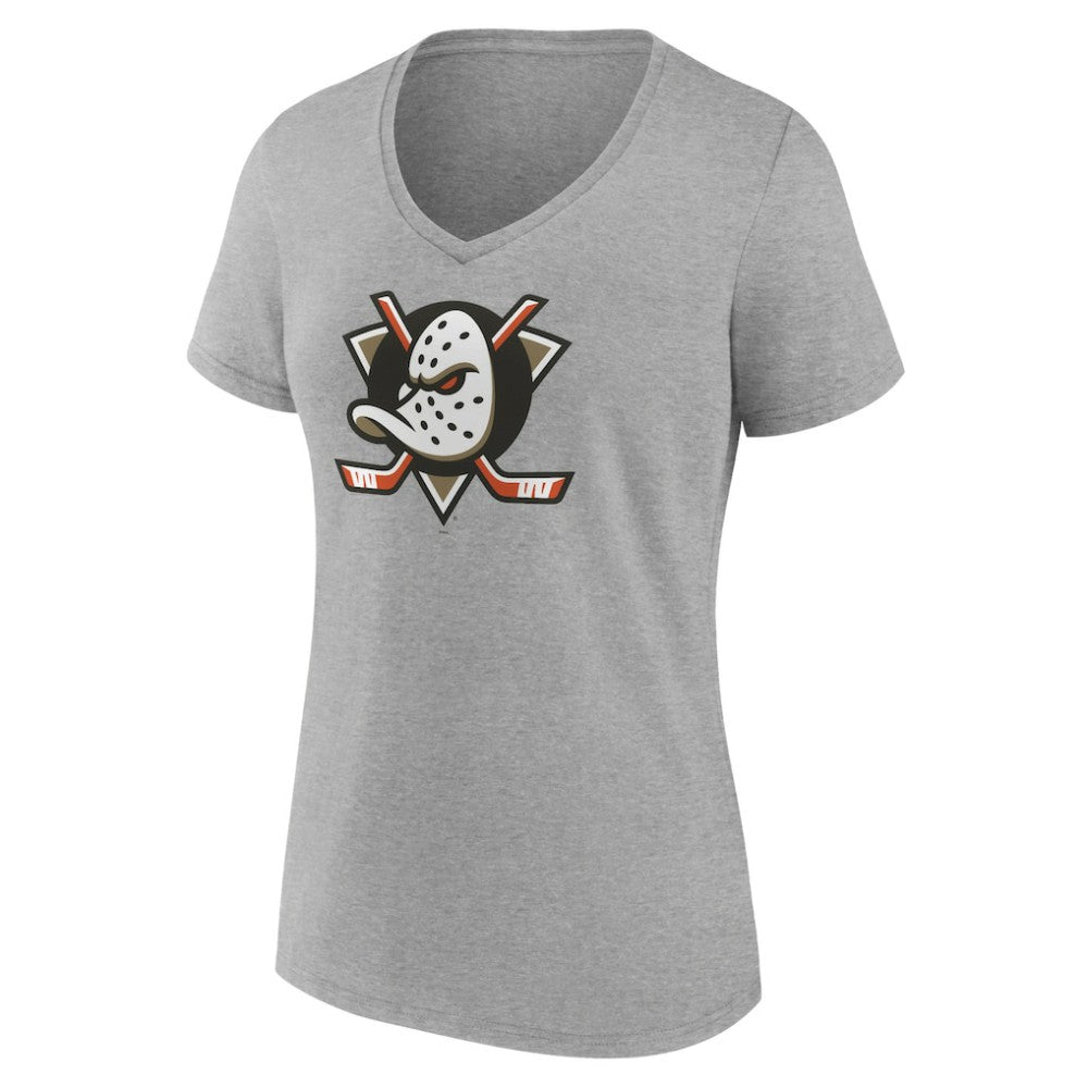NHL Anaheim Ducks Women's Primary Logo V-Neck T-Shirt – Gray