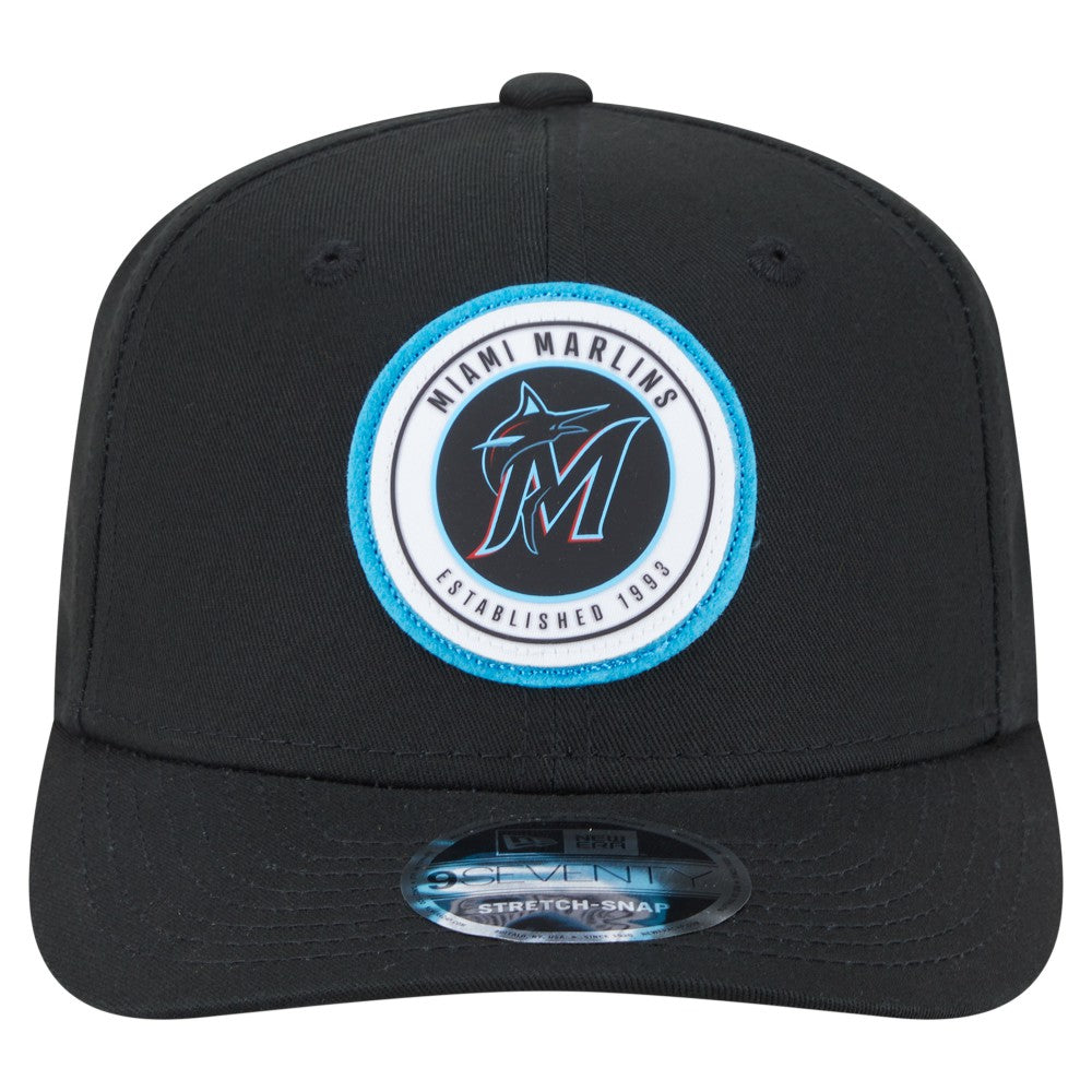 Miami Marlins New Era Circle Patch 9SEVENTY Stretch-Snap Hat - Black Hats