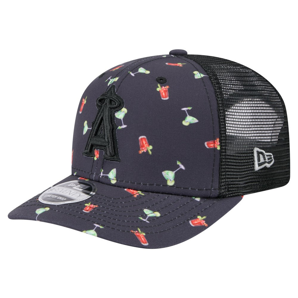 Los Angeles Angels New Era Adventure Drinks Pattern 9SEVENTY Stretch-Snap Hat - Black Hats