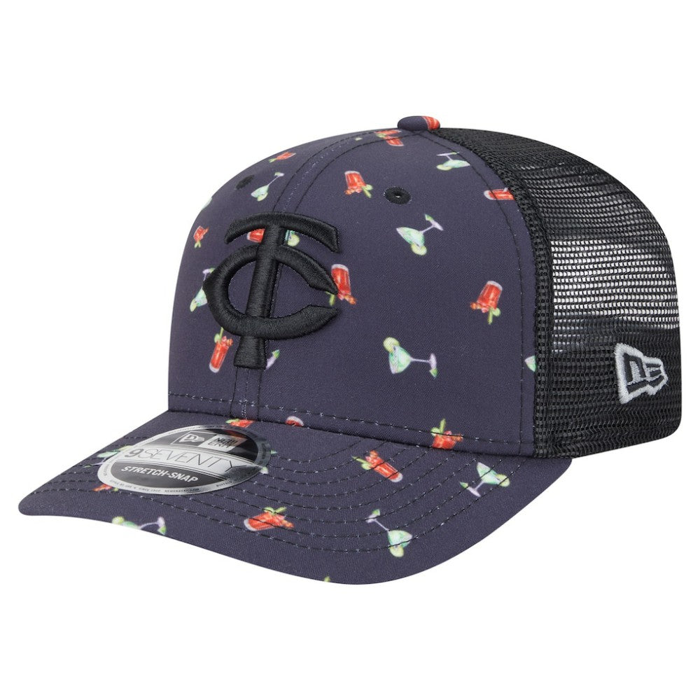 Minnesota Twins New Era Adventure Drinks Pattern 9SEVENTY Stretch-Snap Hat - Black Hats