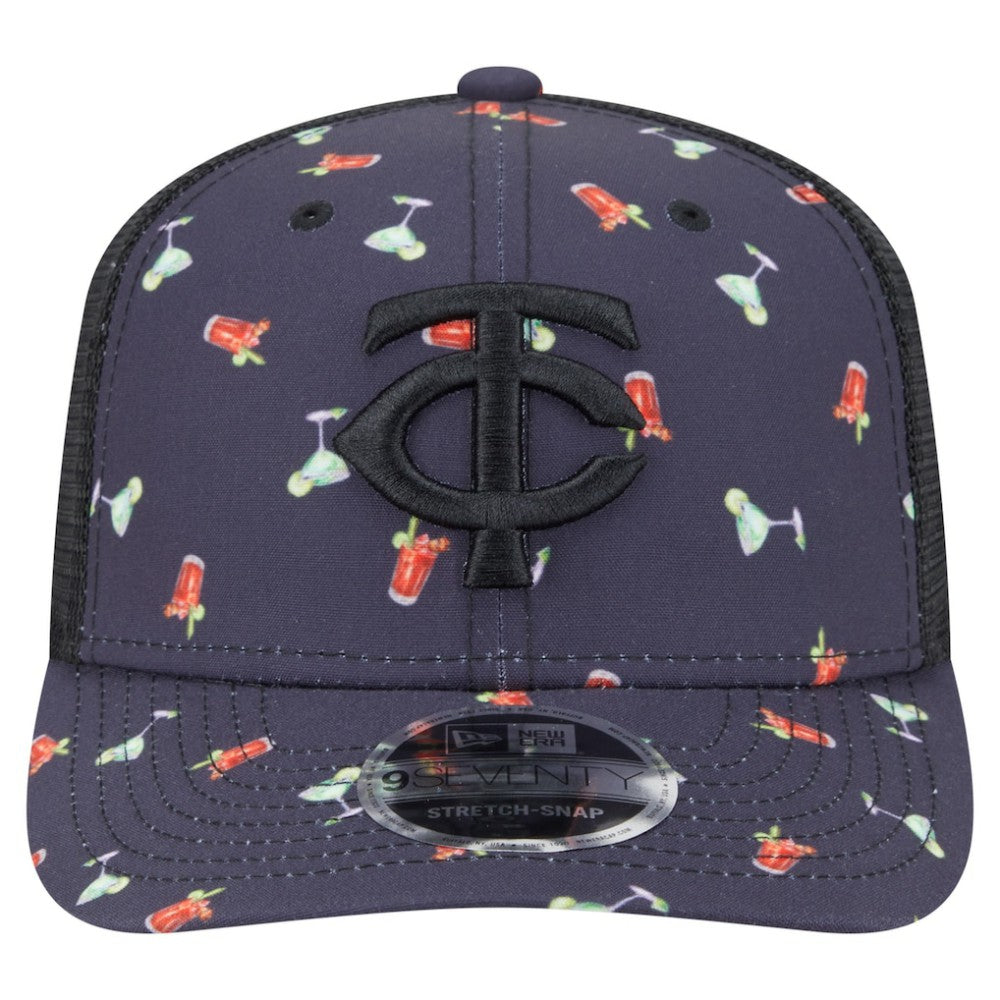 Minnesota Twins New Era Adventure Drinks Pattern 9SEVENTY Stretch-Snap Hat - Black Hats
