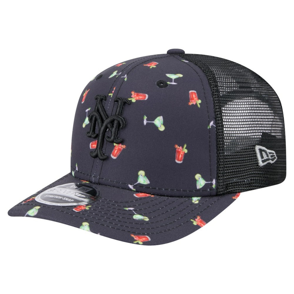 New York Mets New Era Adventure Drinks Pattern 9SEVENTY Stretch-Snap Hat - Black Hats