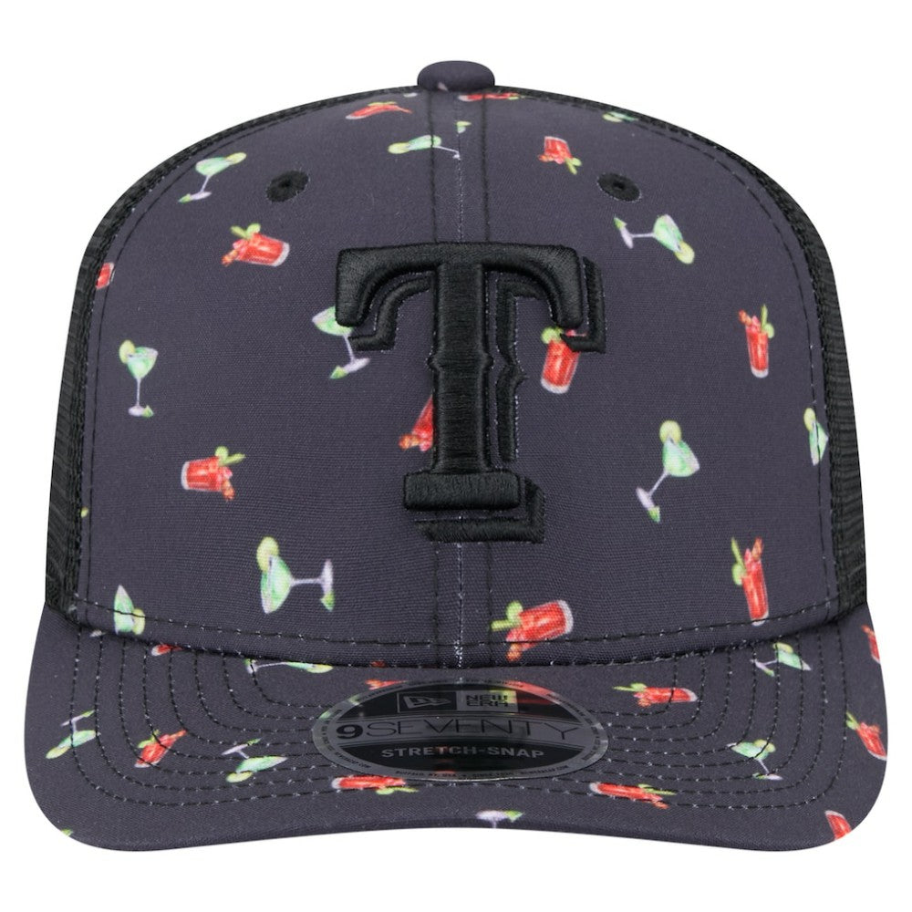 Texas Rangers New Era Adventure Drinks Pattern 9SEVENTY Stretch-Snap Hat - Black Hats