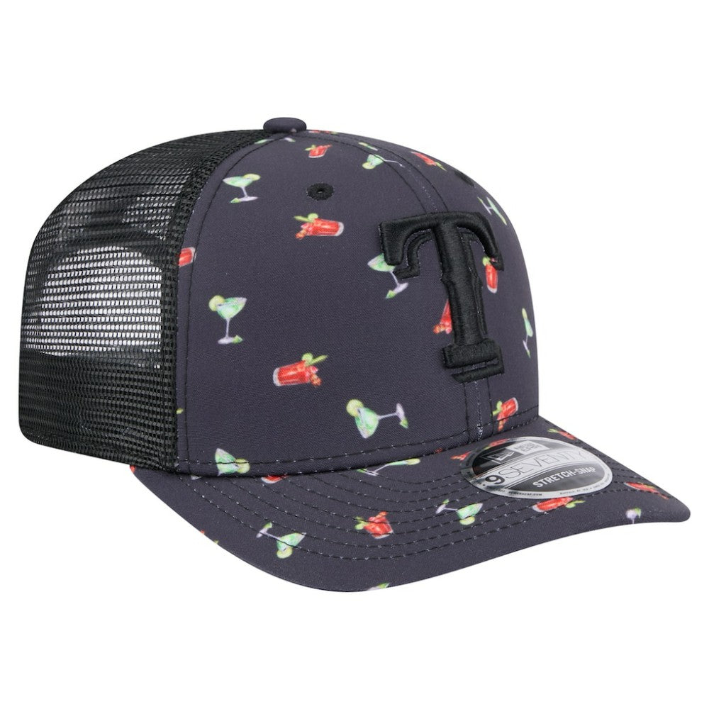 Texas Rangers New Era Adventure Drinks Pattern 9SEVENTY Stretch-Snap Hat - Black Hats
