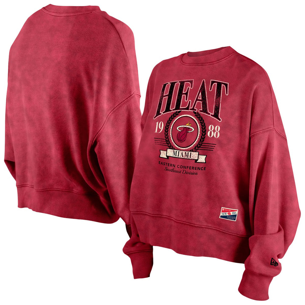 Miami Heat Women's Throwback Vintage Enzyme Wash Oversized Boxy Pullover Sweatshirt Red