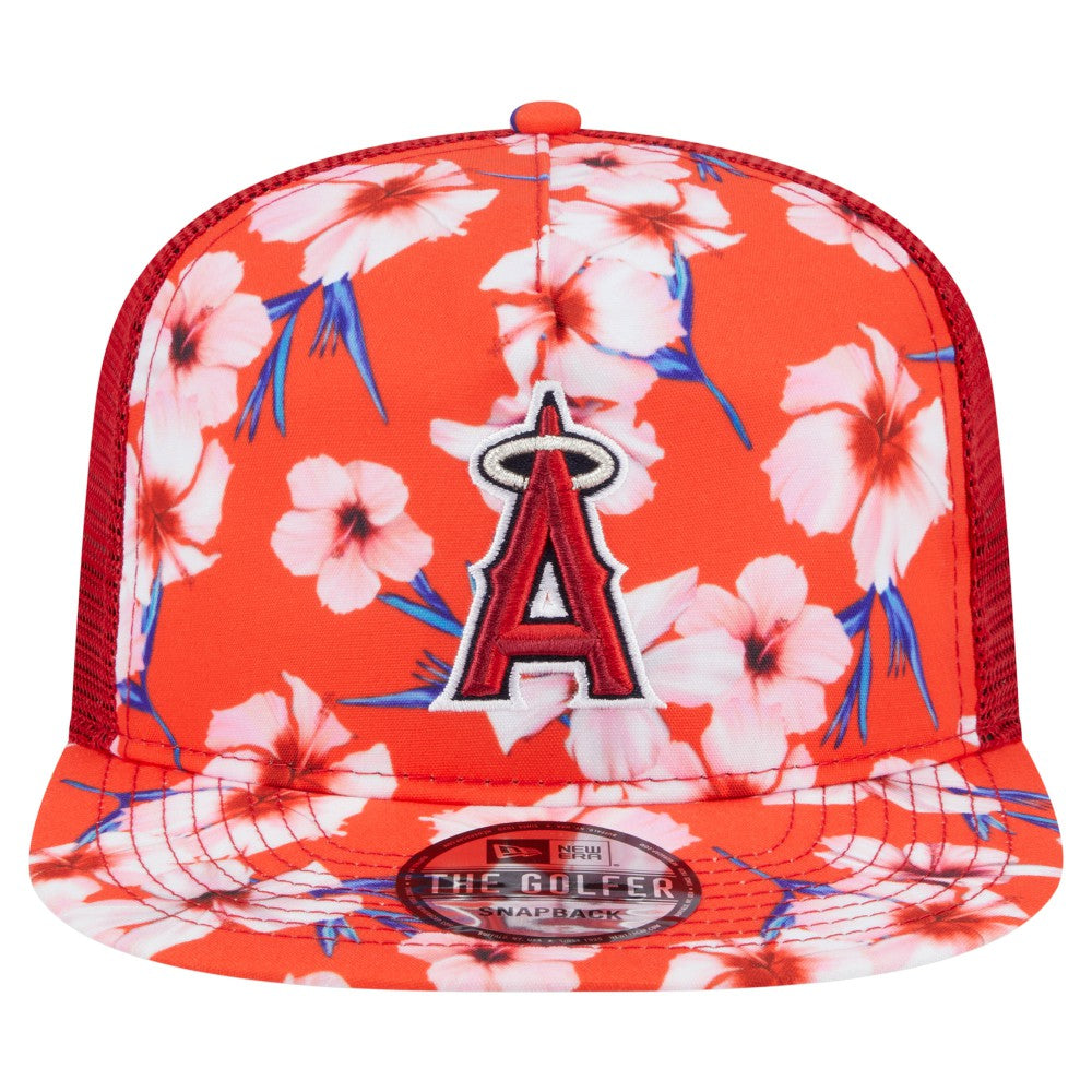 Los Angeles Angels New Era Adventure Pattern Golfer Trucker Snapback Hat - Red Hats