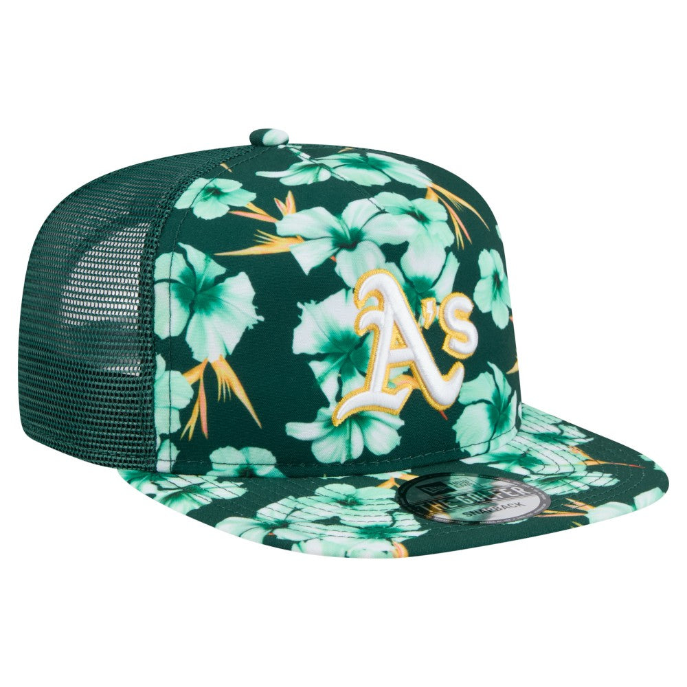 Athletics New Era Adventure Pattern Golfer Trucker Snapback Hat - Green Hats