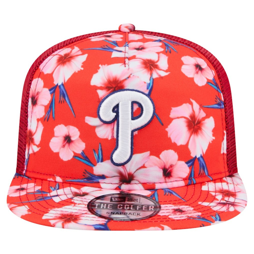 Philadelphia Phillies New Era Adventure Pattern Golfer Trucker Snapback Hat - Red Hats