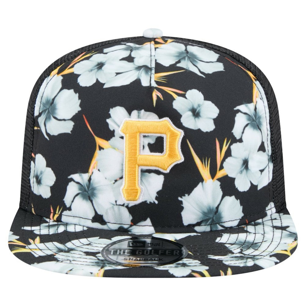 Pittsburgh Pirates New Era Adventure Pattern Golfer Trucker Snapback Hat - Black Hats