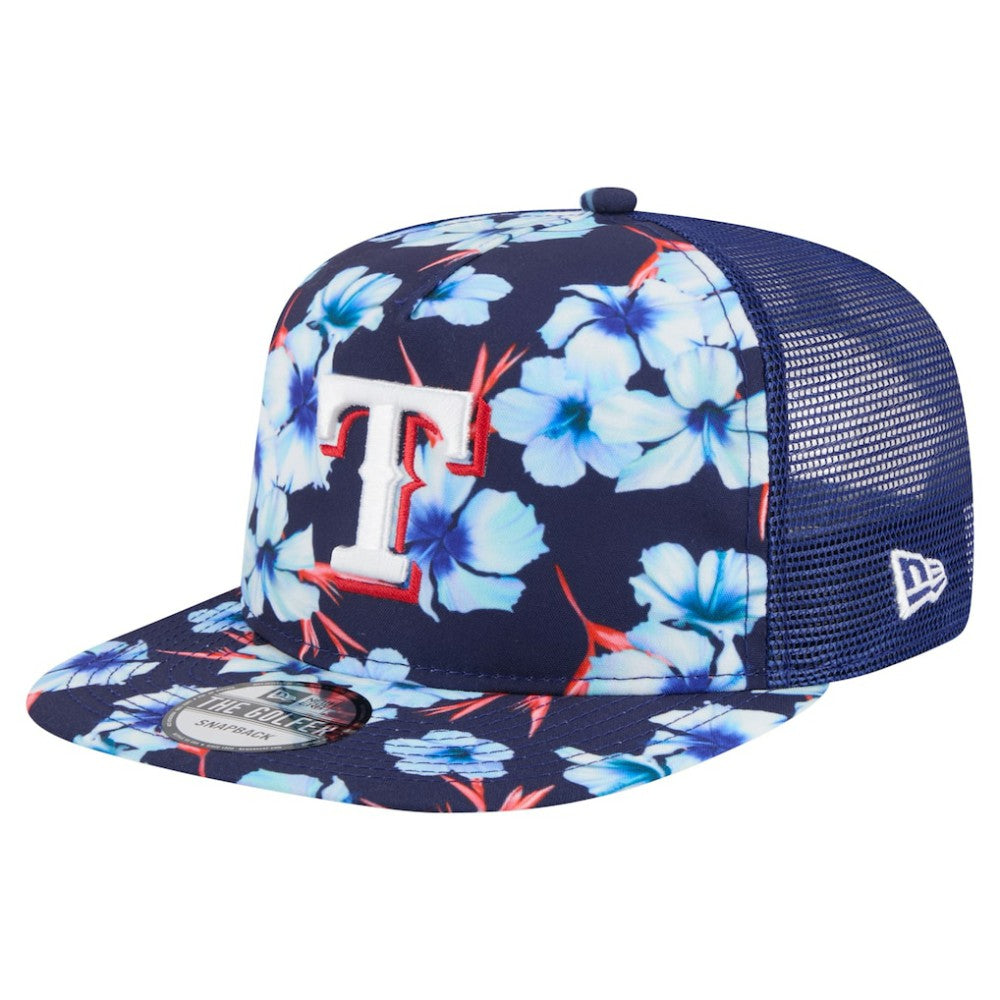 Texas Rangers New Era Adventure Pattern Golfer Trucker Snapback Hat - Royal Hats