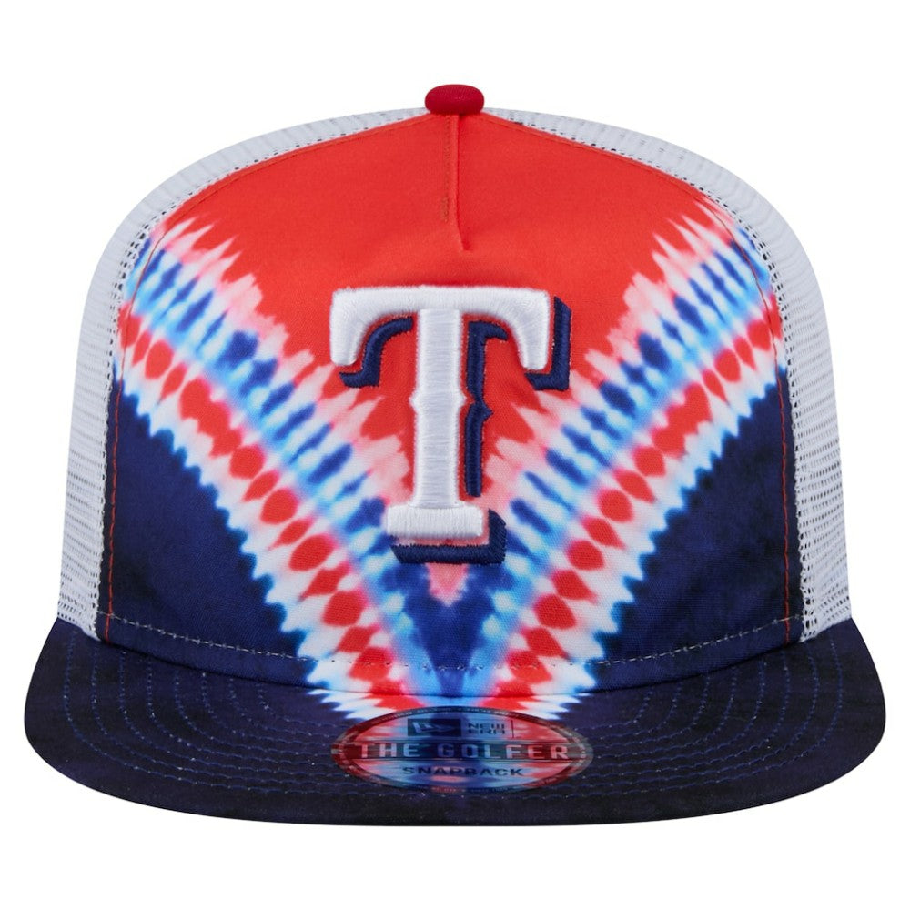 Texas Rangers New Era Tie-Dye Golfer Trucker Adjustable Hat Hats
