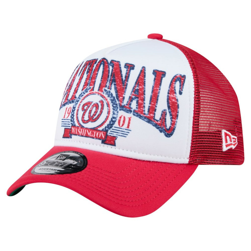 Washington Nationals New Era Distressed 9FORTY A-Frame Adjustable Trucker Hat - Red Hats