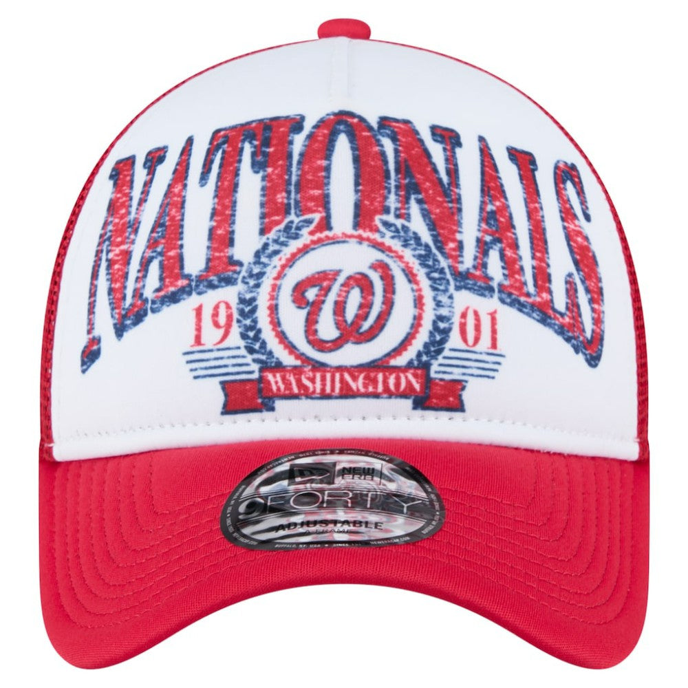 Washington Nationals New Era Distressed 9FORTY A-Frame Adjustable Trucker Hat - Red Hats