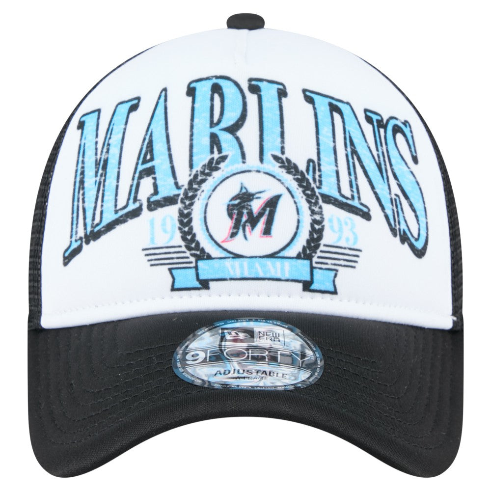 Miami Marlins New Era Distressed 9FORTY A-Frame Adjustable Trucker Hat - Black Hats