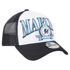 Miami Marlins New Era Distressed 9FORTY A-Frame Adjustable Trucker Hat - Black Hats