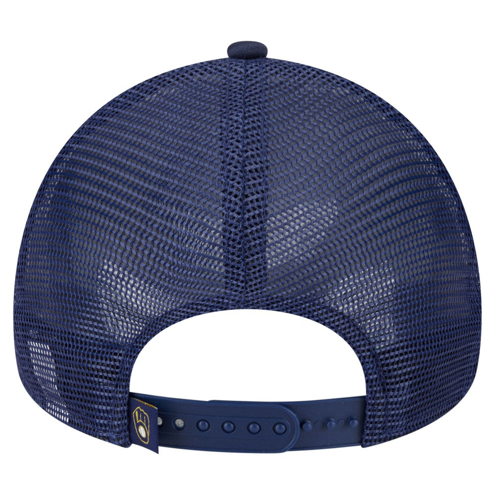 Milwaukee Brewers New Era Distressed 9FORTY A-Frame Adjustable Trucker Hat - White Hats