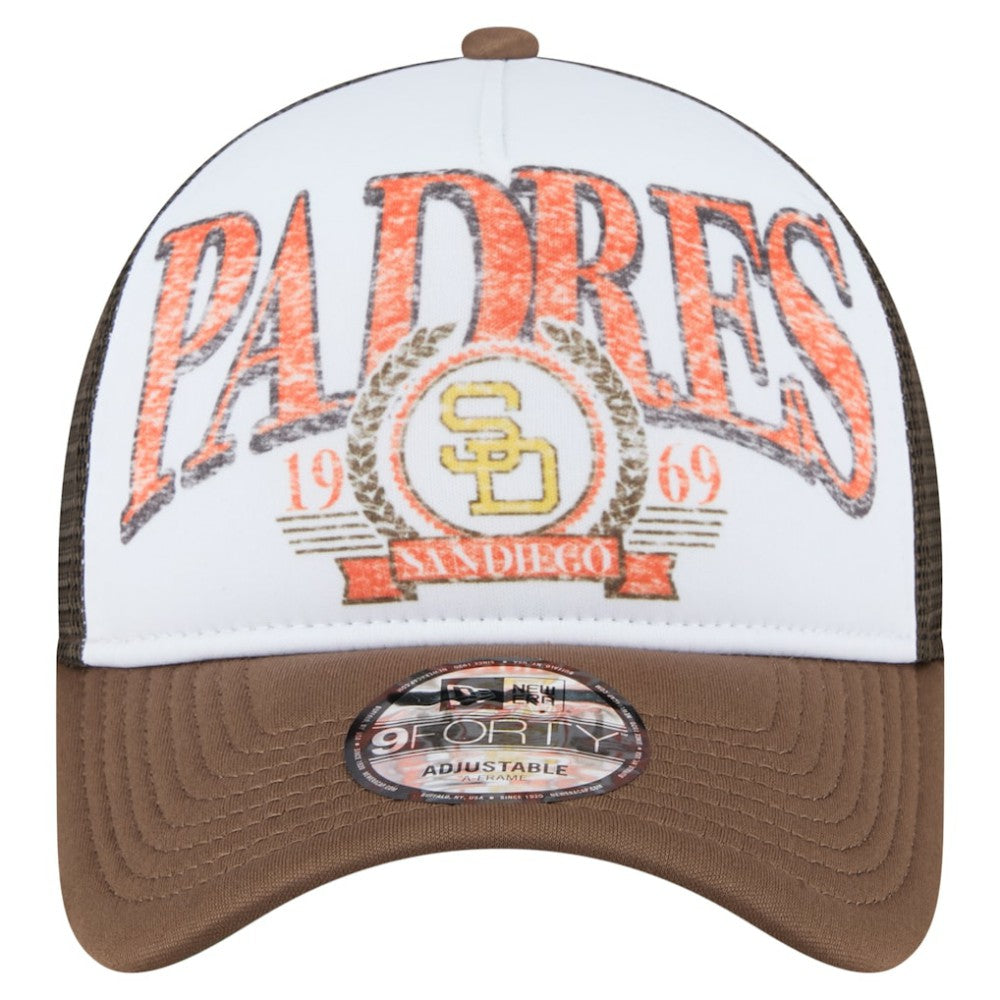 San Diego Padres New Era Distressed 9FORTY A-Frame Adjustable Trucker Hat - Brown Hats
